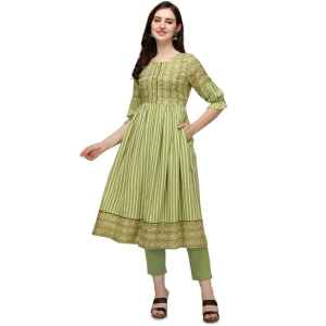 SHOPPING QUEEN Parrot Rayon Resham Embroidery Women's Flared Kurta