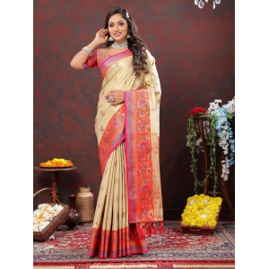 Cream Kanjivaram Silk Woven Design with Zari Weaving Saree