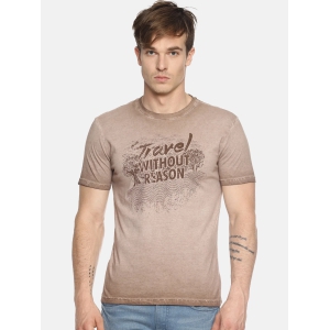 Travel Without Reason Brown Printed Men T-Shirt-XS