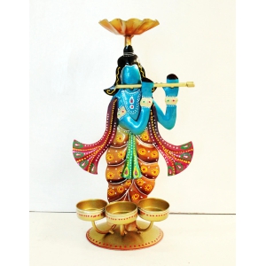 Divine Elegance: Handpainted and Handmade Metal Krishna Tea Light Holder