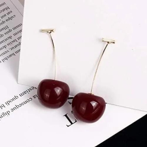 3D Red Cherry Drop Earrings Cute Fruit Gold Dangle Earrings-Free Size