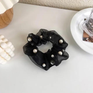 Organza scrunchie with pearls-Black