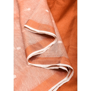 Peach Copper Tissue Linen Saree with Chunri Buttas and Tissue Pallu