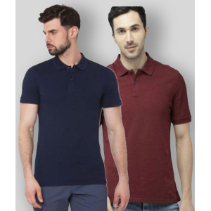 FASHION365 - Navy Blue Cotton Blend Slim Fit Men's Polo T shirt ( Pack of 2 ) - None