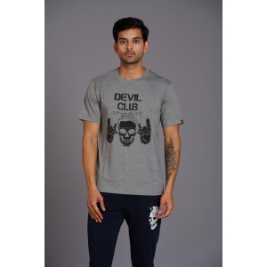 Devil Club & Skull Printed Grey Oversized T-Shirt for Men