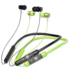 BT Transparent Stereo Battery Life 72 hrs Neckband Call Vibration Alart Bluetooth Headset (Pack of  2) Black And Green