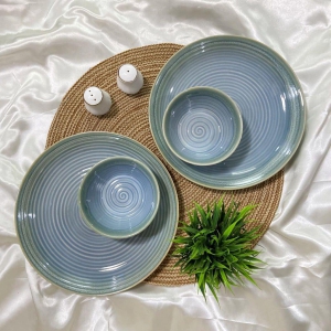 Ceramic Dining Sea Green Ceramic Dinner Plates & Dinner Bowls Dinner Set of 4