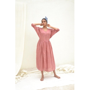 Soft Red Batwing Mulmul Dress-L-XL