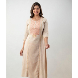 MAUKA - Beige Cotton Women's Straight Kurti ( Pack of 1 ) - None