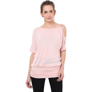 PORSORTE Women's Viscose Solid Cut Sleeve Pink Top-L