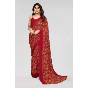 Anand Sarees Georgette Printed Saree Without Blouse Piece - Red ( Pack of 1 ) - Red