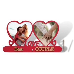 Personalized Best Couple Gift MDF Happy Valentine Day Photo Frame Combo Set | Cutout Heart Shape Water Resistant Photo Frame