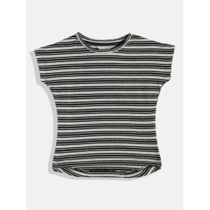 Grey & Black Striped Extended Sleeves Top