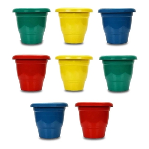 10Club Multicolor Plastic Flower Pot ( Pack of 8 ) - Multicolor