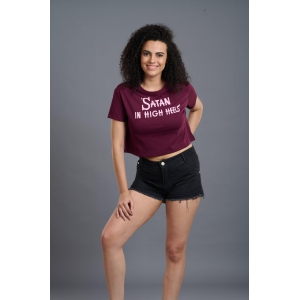 Satan In High Heels Printed Maroon Crop Top for Women XXL