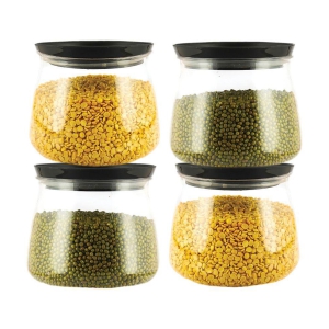 PearlPet - Black Plastic Spice Container ( Set of 4 ) - 900 ml - Black