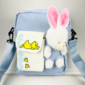 Cute and Convenient Crossbody Side Bag with Adorable Attached Rabbit Soft Toy - Perfect for Kids and Adults-Blue