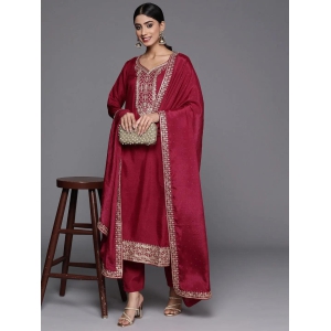 Marron Party Wear Embroidery Worked Kurta With Pant And Duppata Set-L-40