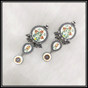 White tulips of kashmir flower dangler earrings