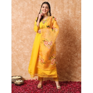 Yellow Embroidered Viscose Readymade Pant Kameez-XL