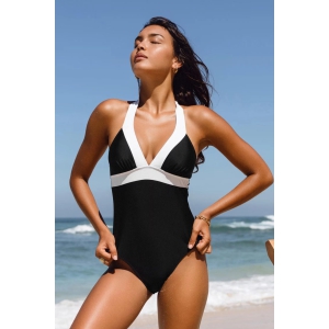 Plunge Neckline Tummy Control Full Sleeve One Piece Swimwear-S / Nylon Elastane ( 78 % Nylon 20 % Elastane)