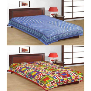 UniqChoice 100% Cotton Jaipuri & Sanganeri Tradititional 2 Single Bed Sheet Combo