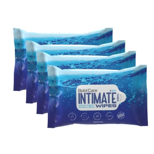 Bold Care Active Blue Intimate Cleansing Wipes For Men | pH Balanced | Skin Friendly for Intimate Hygiene | Alcohol Free Biodegradable Wipes | Travel-Friendly Wet Wipes | Pack of 4 (40 Wipes)