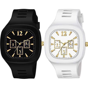 Exelent Silicon Strap Analog Combo Watch- for Men & Boys Black & White