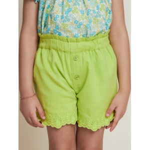 Sini Embroided Cotton Cambric Girls Shorts - Green-4-5Y