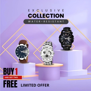 Analog Black and Silver Dial Men's Watch (Buy 1 get 2 FREE)