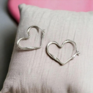 Silver Heart Hoop Earrings