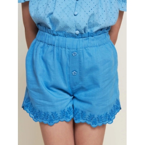Sini Embroided Cotton Slub Girls Shorts - Blue-2-3Y