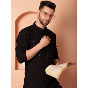 Men''s Black Embroidered and Sequence Kurtas-XXL