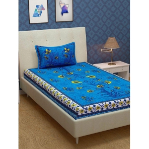 URBAN MAGIC - Blue Cotton Single Bedsheet with 1 Pillow Cover - Blue