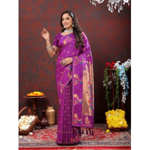 Wine Soft Paithani Silk Woven Design Copper Zari Meenakari Weaving Saree