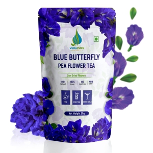 Vedapure Naturals Blue Butterfly Pea Flower Tea, Caffeine Free Flower Base, Antioxidant Rich Detox Herbal Tea - 25 g