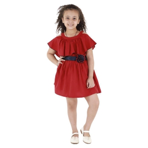 Kids Cave Dress for girls Polycrepe Knee Length Cut Out Pleated Dress (Color_Maroon,Size_3 Years to 12 Years) - None