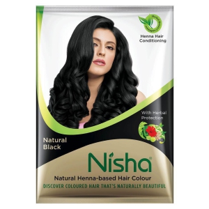 Nisha Henna based hair color Black Permanent Hair Color Black Black, Brown 10 gm Pack of 10