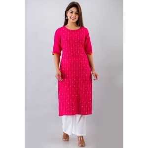 JAIPURETHNICWEAVESWomens Cotton Blend Embellished Straight Kurta (Pink)