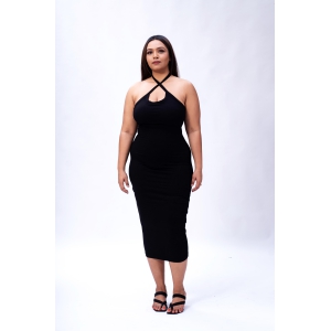 Built In Bra and Shapewear Black Halter Neck 2 Way Dress