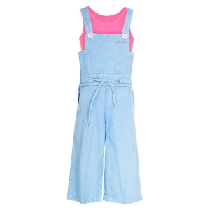 Naughty Ninos - Light Blue Cotton Girls Dungarees ( Pack of 1 ) - None