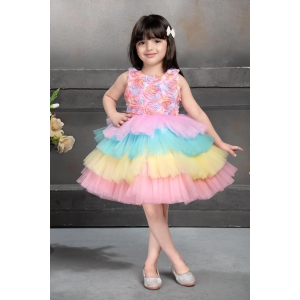 Cutedoll Multicolor Net Flower Pattern Baby Girl Dresses-2-3 Year