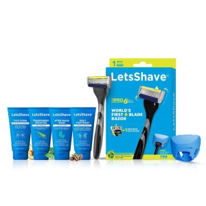 Letsshave Pro 6 Executive set for Men | Pro 6 Mens Razor, Face Wash 30ml, Face Scrub 30ml, Shave Gel 30ml, After Shave 30ml, Razor Cap | World First 6 Blade Razor | Made in South Korea