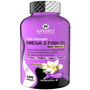 NATURYZ Triple Strength Omega 3 Fish Oil 2500 Mg with Highest EPA, DHA -60 Softgels(Vanilla Flavour)