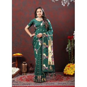 Green Soft Paithani Silk Woven Design Gold Zari Meenakari Weaving Saree