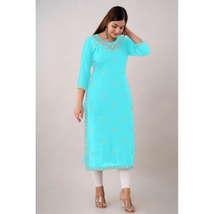 Kapadia - Turquoise Rayon Women's Straight Kurti ( Pack of 1 ) - Turquoise