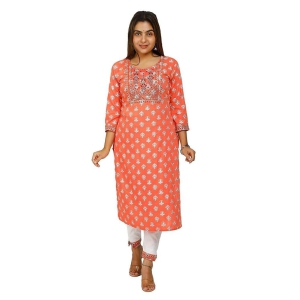 Monika Fashion Womens Rayon Orange Color Designer Straight Kurta with Pant