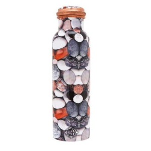 Copper Bottles for Printed with Art Work, Travelling Purpose Bottles, Yoga Ayurveda Healing, 950 ML (Design SM 5)