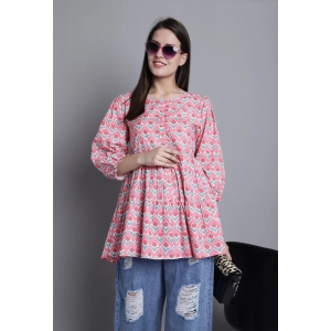 Pink  Pure cotton Jaipuri Printed Short Top-M-38