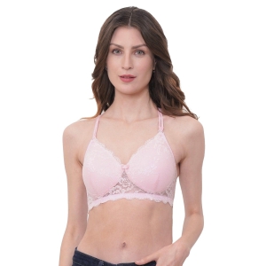 Eve's Beauty Seamless Padded Women Balconette Heavily Padded Bra-36B / Pink / Nylon Embroidered Net